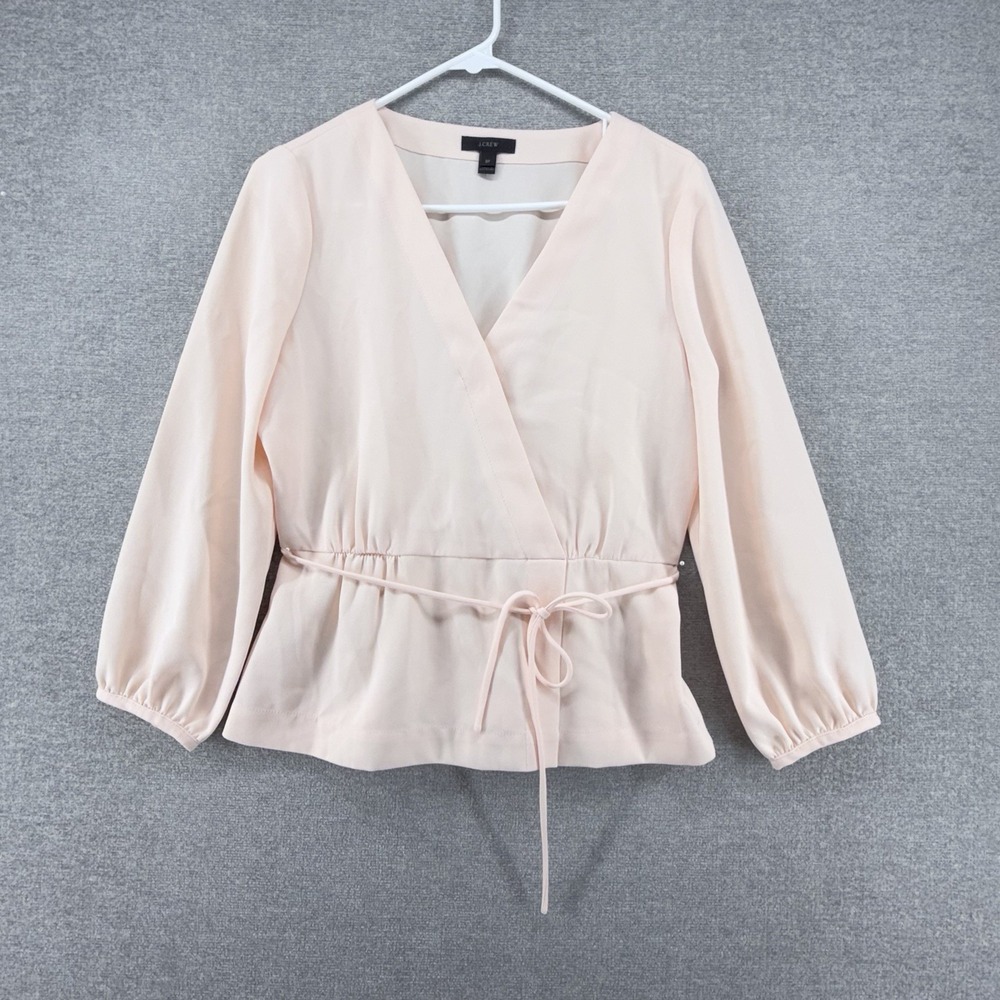 J Crew Blouse Top Women Size 8 Petite Pink Crepe Faux Wrap Waist Tie